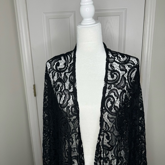 Vintage Vamp Longline Long Sleeve Black Lace Open Front Kimono Duster Coverup 1X - Picture 2 of 10